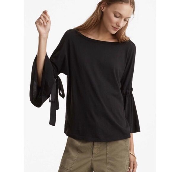 Lou & Grey Tops - Lou & Grey 3/4 Bell Ribbon Tie Sleeve Black Size Large NWT
